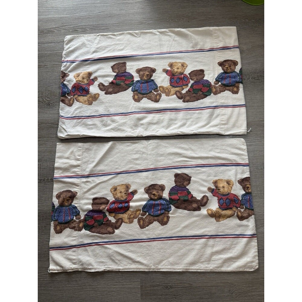 Westpoint Stevens Vintage Flannel Pillowcase Set Of 2 Teddy Bears, Made in USA